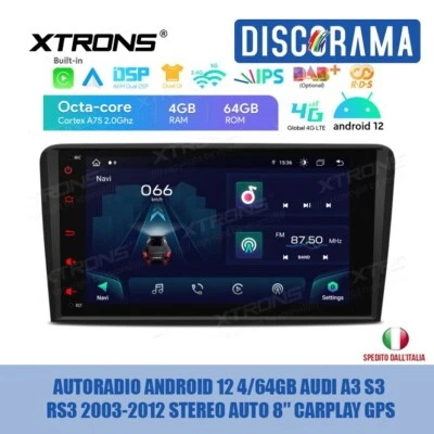 AUTORADIO ANDROID 12 4/64GB AUDI A3 S3 RS3 2003-2012 STEREO AUTO 8″ CARPLAY GPS - Immagine 1 di 4