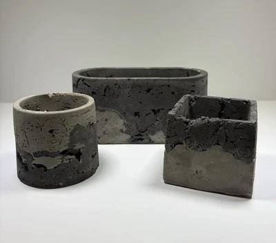 Juego de jardineras de hormigón hechas a mano - 3 macetas retro de dos tonos - decoración industrial moderna Foto 1 de 4