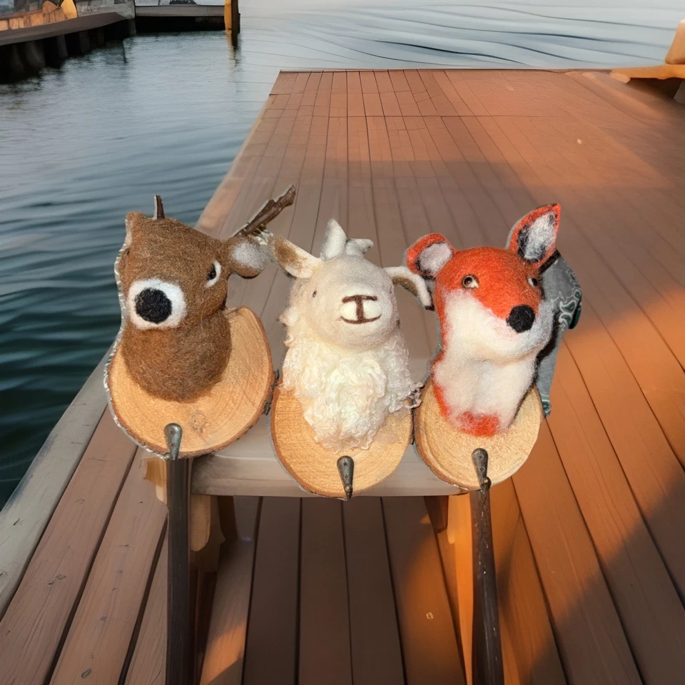 Ganchos de pared de tronco de árbol de animales de lana para guardería/niños! ¡Juego de 3! ¡Cabra, zorro, ciervo! 8"" Foto 1 de 4