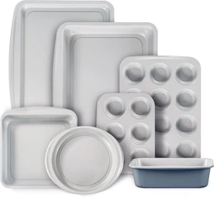 Karot 7-teiliges Antihaft Stapelbar Backformen Set Plätzchen Blech Muffin Kuchenform Grau - Bild 1 von 11