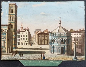 stampa antica delineato colori acquerello 1830 firenze s. maria fiore battistero - Picture 1 of 5