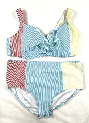 Traje de baño Lands End para mujer 2 piezas 20 W rayas correas ajustables crucero playa” Foto 1 de 4