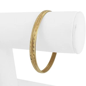 14k Yellow Gold 4g Hollow Light 6mm Fancy Bangle Bracelet 7" - Picture 1 of 9