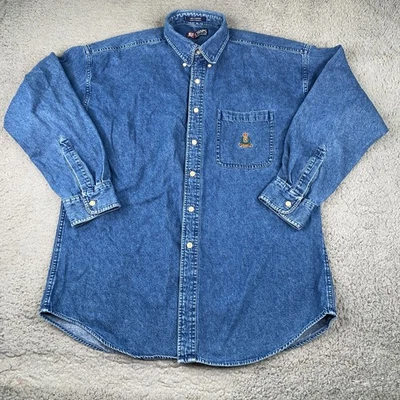 Vintage Ralph Lauren Chaps Denim Shirt Mens Large Blue Crown Crest Long Sleeve - Image 1 of 4