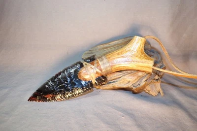 Triple Flow Obsidian Fox Ear Neck Knife Flint Knapping Black Powder Mountain Man - Image 1 of 4