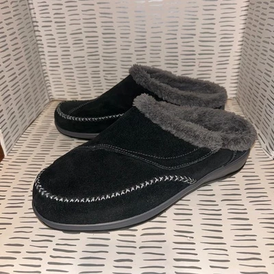 Orthofeet Charlotte Black Suede Fur Lined Comfort Clogs Slippers Shoes Womens 9 - Image 1 of 4