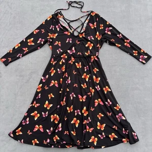 Women’s Torrid Midi Dress 00 Colorful Butterfly V Neck Lace Up Back - Picture 1 of 10