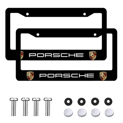 2PC Porsche Black License Frames Car License Plate Frame Holder - Image 1 of 4
