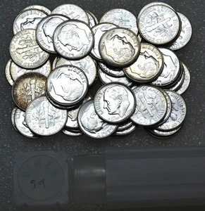 1959 P Roosevelt Silver Dime Original Gem BU UNPICKED roll 50 coins #L219A - Picture 1 of 2