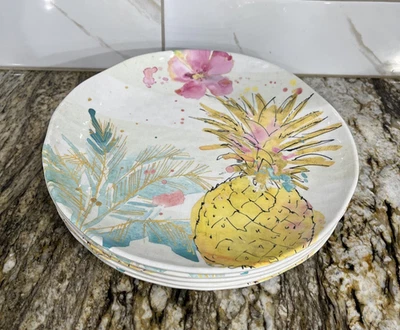 5 Platos de Cena Colección Exterior Amarillo Piña Rosa Floral MELAMINA 11" Foto 1 de 4