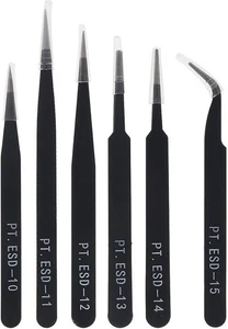 OriGlam 6-Piece Precision Tweezer Set Anti-Static Non-Magnetic Stainless Steel - Picture 1 of 7