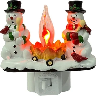 Plug-In Resin 3D Flameless Candle Night Light - Snowman Flameless Campfire Night - Image 1 of 4