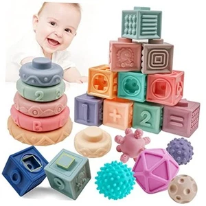 Baby Building Stacking Blocks Sensory Montessori Toys for 6 to 18 Months 1-3 - Picture 1 of 8