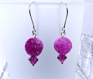 Pendientes Plata de Ley Cuarzo Rosa Rosa Swarovski® Cristales Rosa Pendientes - Imagen 1 de 3
