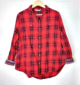Woolrich tunica donna rossa nera a quadri ricamata azteca camicia bottoni top M - Foto 1 di 12