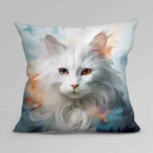 White Cat Throw Pillow Decorative Couch Pillow 18 X 18 Pillow and Case Included - Picture 1 of 4
