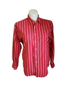Women Ladys Large Red Vintage Crazy Horse Shirt pin Strip White Pearl Button Up - Picture 1 of 8