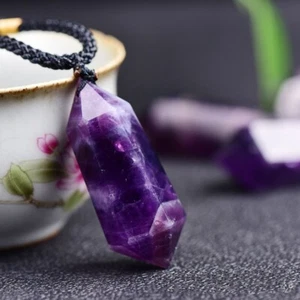 Natural Chevron Amethyst Pendant Healing Reiki Protection Men Women Necklace - Picture 1 of 5