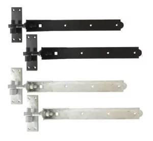 Adjustable Gate Hinges Heavy Duty Hook and Band Garden Shed Door in Galv & Black - Picture 1 of 14
