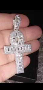 Men's 925 Silver Platinum Plated 7ct GRA Certified Moissanite Ankh Cross... - Picture 1 of 19