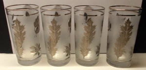 4 Vintage Libbey Silver Leaf Frosted Drinking Glasses 12 Oz. 5 1/2" - Picture 1 of 6
