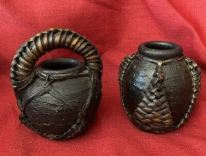 Set Of 2 Handcrafted Vases/ Jugs With Wicker Accents Made in the Philippines VTG - Picture 1 of 10