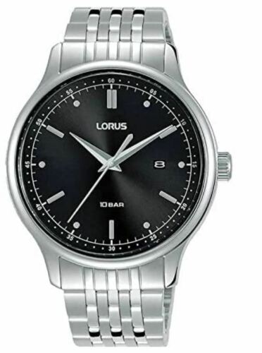Lorus Mens Watch with Black Dial and Silver Bracelet RH901NX9