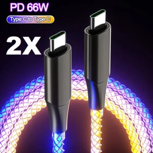 2X RGB USB C Cable for iPhone 15 3.3FT Glowing Fast Charging Cable USB C to C - Picture 1 of 7