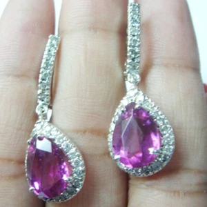 1.50ct Natural Round Diamond 14k BIS Hallmarked White Gold Ruby Hoops Earrings - Picture 1 of 4