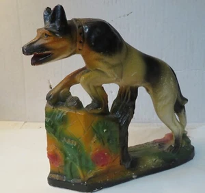 #1 Antique Carnival Chalkware Dog Statue Figure Rin Tin Tin German Shepard 7"x7" - Picture 1 of 9
