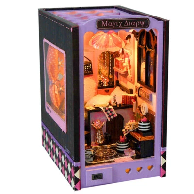 DIY Book Nook Kit 3D Wooden Puzzle Wizard Witch Doll House Miniatures  LED Light - Image 1 of 4