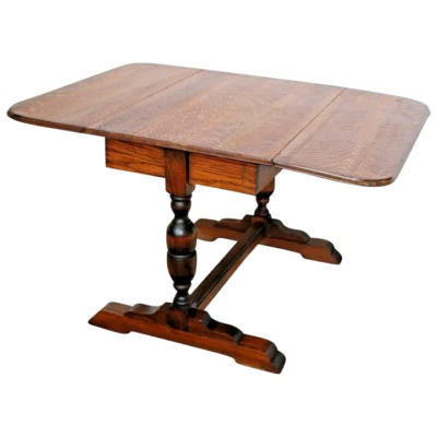 Antique English Pub Table Solid Tiger Oak Drop side Leaf  Kitchen Game Seats six - Image 1 of 4