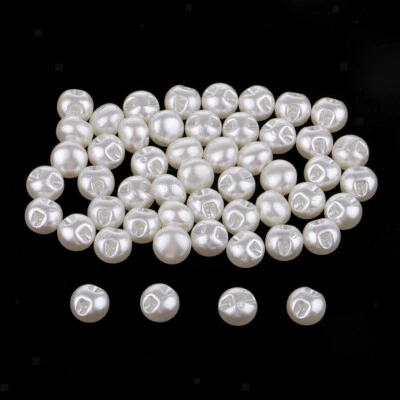 50Pcs White Pearl Ball Baby Buttons Round Sewing Scrapbooking Embellishment - Image 1 of 4