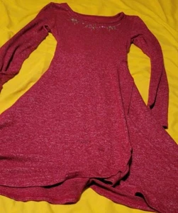 "SO" Girls Maroon Large (10-12) Long Sleeved dress with stones - Picture 1 of 2