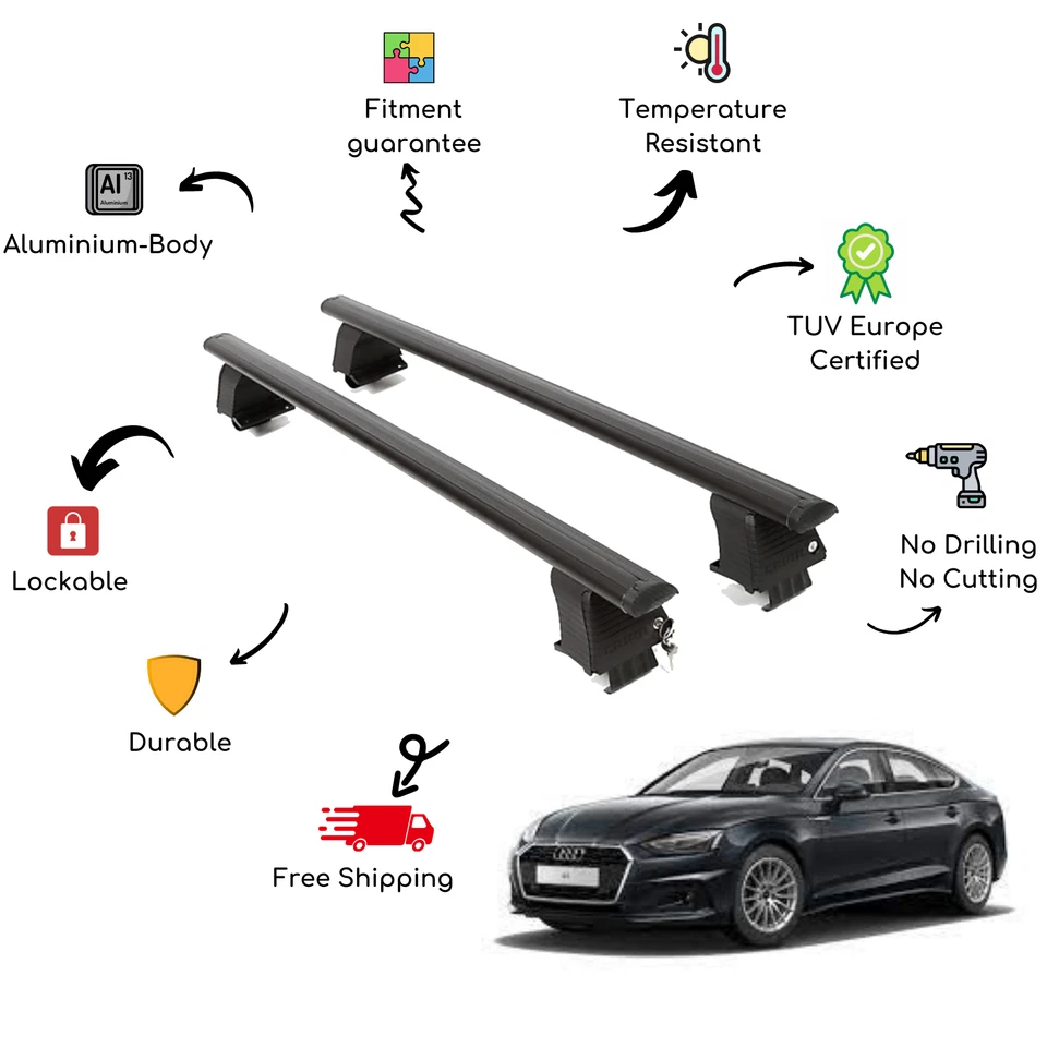 Juego de barras transversales de techo desnudo para AUDI A5 F5 5 puertas 16-up negro Foto 1 de 4