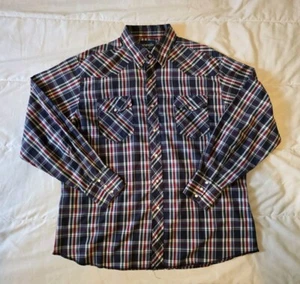 Wrangler Western Shirt Mens XL Multicolor Plaid Pearl Snaps Long Sleeve Pockets - Picture 1 of 13
