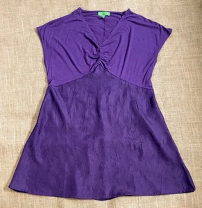 Logo Instant Chic Purple Knit And Crinkle Satin Shirt Size Medium Boho Casual - Picture 1 of 6