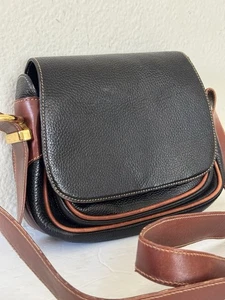 Cole Haan Bandolera de Cuero Negro Solapa Frontal Borde Marrón Ajustable Bolso de Mano Cartera - Imagen 1 de 21