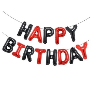Black Red Birthday Banner, Mylar Foil Letters, Balloon Sign for Kids Black&red - Picture 1 of 7