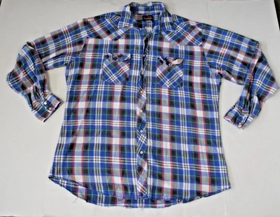 Vintage Western Shirt Wrangler Size XL Tall 90s Blue Red Plaid Thin Worn In Snap - Image 1 of 4