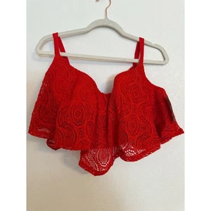 Reggiseno rosso pizzo con volant spalle scoperte crop top 42D etichette Lane Bryant - Foto 1 di 4