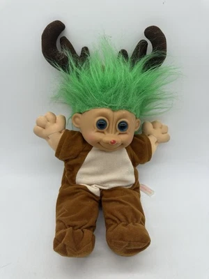 Cuernos de pelo verde vintage Russ Troll Kidz Rudy reno nariz roja Foto 1 de 4