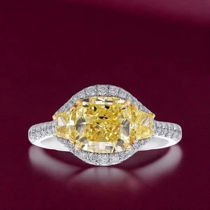 Yellow Diamond 14K Gold Ring 2.51 Carat IGI Lab Grown Fancy Intense Multi Tone - Picture 1 of 14