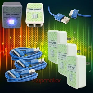 3X 4 USB PORT WALL ADAPTER+6FT CABLE POWER CHARGER DATA BLUE FOR GALAXY TAB NOTE - Bild 1 von 1