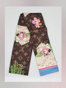 AUTH NWT Louis Vuitton Brown Christmas Animation China LV Printed Silk Bandeau - Picture 1 of 15
