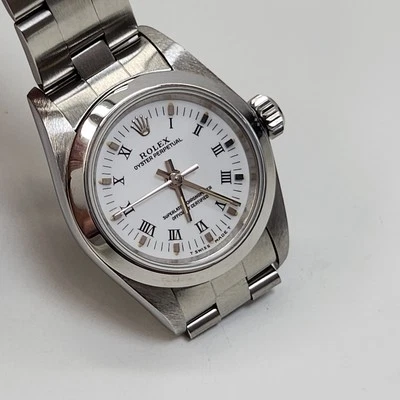 Rolex Oyster Perpetual Ladies 26 mm Steel White Roman Watch 67180 T Series 1996 - Image 1 of 4
