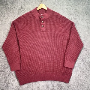 Oak Hill Chunky Knit Cotton Sweater 3XL Burgundy 3 Button Pullover - Picture 1 of 16
