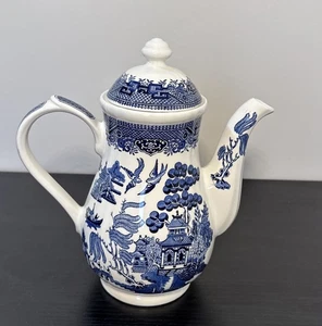 Churchill Blue Willow Teapot Coffee Pot England Vintage Staffordshire 9.5” Read - Picture 1 of 17