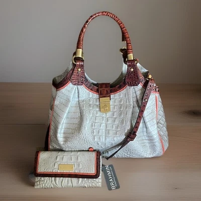 RARE BRAHMIN Tri-Color Seashell ELISA SHOULDER BAG/SATCHEL W/MATCHING WALLET-NWT - Image 1 of 4