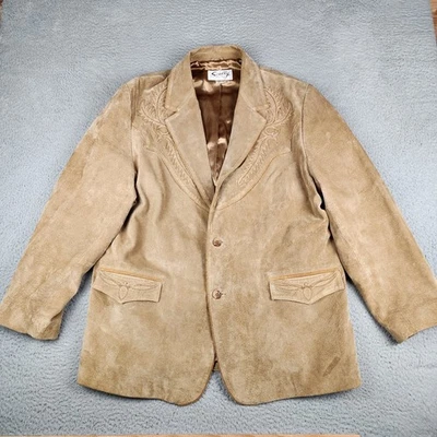 Blazer Scully Para Hombre 48 Cuero Marrón Bordado Occidental Gamuza Cachemira Foto 1 de 4